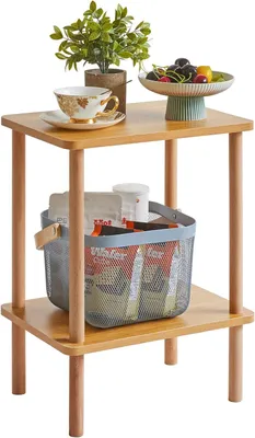 Produktbild von Beistelltisch IBUYKE 2-stufiger Beistelltisch, hoher Beistelltisch aus Massivholz mit Ablageflächen, Nachttisch für Wohnzimmer, Schlafzimmer, Büro, we