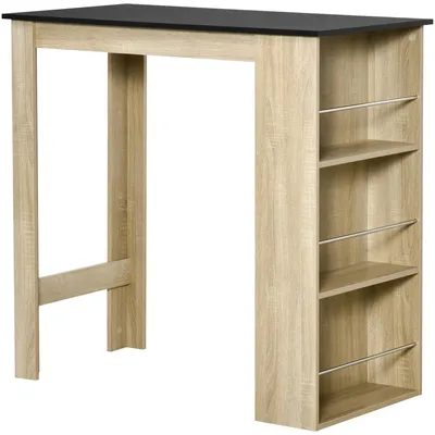 Obrázok produktu pre Kuchynský stôl Bartisch – Vysoký barový pult – 112x57x106 cm – 3 odkladacie plochy – Drevená konštrukcia – Svetlý dub, čierna farba