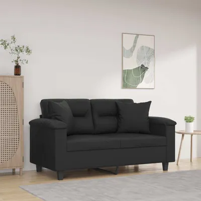 Produktbild von 2-Sitzer-Sofa mit Zierkissen Schwarz 120 cm Kunstleder , Schlafsofas 2024 Neu