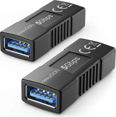 Produktbild von deleyCON 2x USB Kupplung 5Gbps USB 3.0 Verbinder Koppler Verlängerung - Buchse auf Buchse - 2 USB-A Kabel Verbinden - 2 Stück