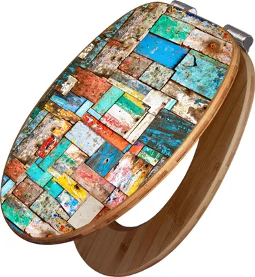 Produktbild von banjado Design WC Sitz Bambus Absenkautomatik -Bunte Holzschindeln - Toilettendeckel mit Absenkautomatik Holz/hochwertiger Bambus Klodeckel/WC-Sitz für alle gängigen Toiletten [TDB2 11105]