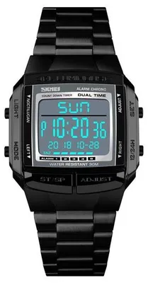 Image de Montres analogiques-numériques pour hommes - Étanches jusqu'à 3 ATM - Bracelet en acier - Multifonctionnelles - 5 alarmes - Éclairage de fond - Montre de sport