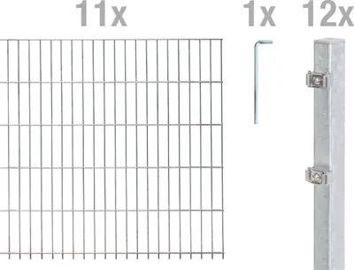 Produktbild von Alberts Doppelstabmattenzaun 8-6-8, Matten 2,50 m, Höhe 2,23 m, Länge 27,5 m, feuerverzinkt, Zaun als Komplettset, Pfosten mit Abdeckleiste 60x40 mm