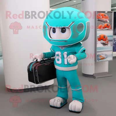 Imagen del producto de Disfraz REDBROKOLY de mascota de casco de fútbol americano turquesa vestido con una sudadera y maletines