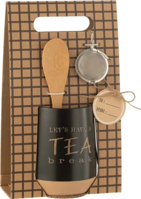 Produktbild von J-Line Teetasse+Löffel+Teekugel Keramik Schwarz