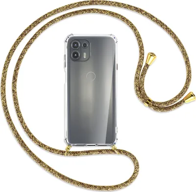 Produktbild von Handykette Backcover-Schutzhülle mit Band (Metall goldfarben) für Motorola Edge 20 Lite (XT2153-1) - braun+beige