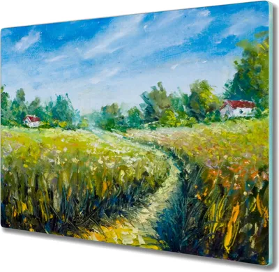 Produktbild von Coloray Herdabdeckplatte 60x52 cm Schneidebrett Kochplattenabdeckung Küchenbrett Hackbrett - Das Dorf Baum Himmel Landschaft