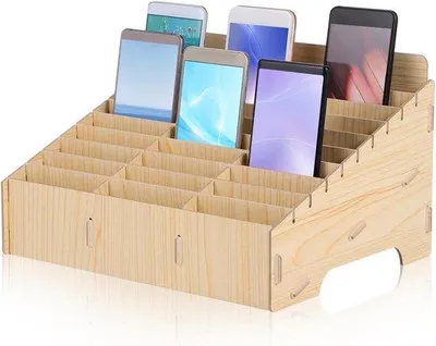 Immagine prodotto di Portacellulari in legno con 30 scomparti - Pratica scatola in legno per cellulari