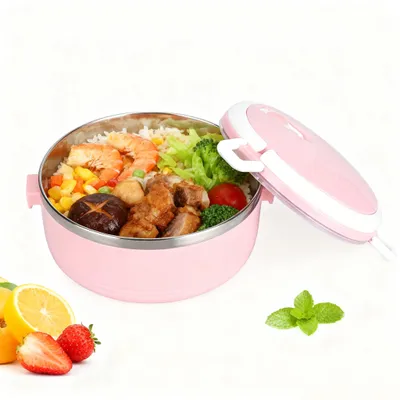 Thermo-Lunchbox rund, 1 Lage, 304 Edelstahl, rosa, stapelbar