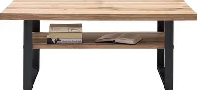 Produktbild von Couchtisch - 115 x 65 cm - Eiche massiv geölt - Metallgestell - Schwarz - mit Ablage