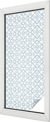 Obrázok produktu pre Vitrážová fólia na okno - 116x50 cm - vitrážový vzor - nepriehľadná dekoratívna fólia na ochranu súkromia - samolepiaca, UV ochrana - modré ornamenty