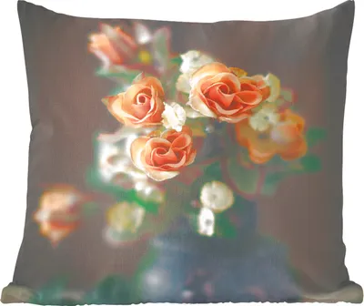 Produktbild von MuchoWow® Zierkissen Sofakissen Wohnzimmer Dekokissen 60x60 cm Rosen - Orange - Blumen - Sitzfläche - Foto Polster