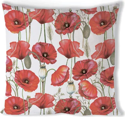 Productafbeelding van Kussensloop 40x40 cm, katoen, met rode klaprozen, wit/rood