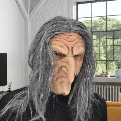 Produktbild von Gruselige Hexen Maske Erwachsene Horror Einer Alten Dame Maske mit Grauem Haar Karneval Halloween Kostüm Spukhaus Cosplay Requisite