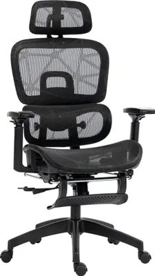 Produktbild von Bürostuhl, Ergonomischer Schreibtischstuhl mit Netzstoffbezug, verstellbar, rollbar, mit Armlehnen, Kopfstütze, Schwarz