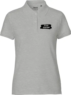 Produktbild von Huuraa Damen Polo Shirt Stop Racism M Sport Grey Bio Baumwolle Fairtrade Poloshirt Geschenkidee