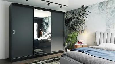 Produktbild von FurMeb24 Schiebetrenschrank RETRO 1-200x205cm Kleiderschrank mit Spiegel, 3-triger Schiebeschrank (Graphit Antrazit / Graphit Antrazit + Spiegel)