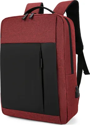 Produktbild von 15,6-Zoll-Laptop- und Tablet-Rucksack, wasserdicht, gewichtsreduzierende Schultergurte, reflektierendes Streifendesign, USB-Ladeanschluss, Rot