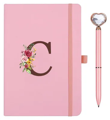 Immagine prodotto di Quaderno A5 personalizzato con iniziali, taccuino in ecopelle con portapenne, 200 pagine, set regalo
