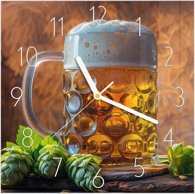 Produktbild von Wanduhr aus Glas mit Motiv Bierkrug- 30 x 30 cm - inkl. Aufhängesystem