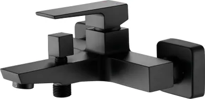 A black matte bathtub faucet.