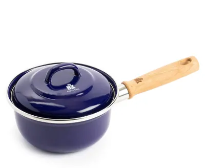 Emaille-Stielkasserolle 16 cm 1,2 l mit Deckel, Induktion, ofenfest