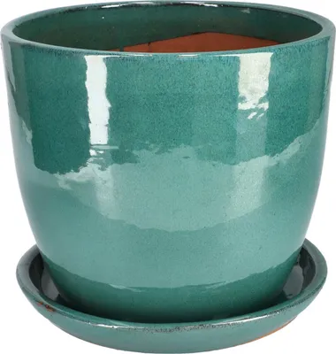 Image de KOTARBAU® Pot de fleurs de jardin ⌀ 31cm céramique émaillée couleur terre avec égouttoir