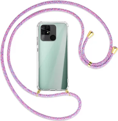 Produktbild von Handykette Backcover-Schutzhülle mit Band (Metall goldfarben) für Xiaomi Redmi 10C - lila/rosa/blau