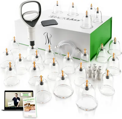 Produktbild von BACKLAxx ® Schröpfgläser mit Vakuumpumpe inkl. eBook- Hochwertige medizinische Schröpfen mit Therapiemagneten