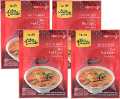 Produktbild von [ 4x 50g ] ASIAN HOME GOURMET Würzpaste für thailändisches rotes Curry / Kaang Daeng