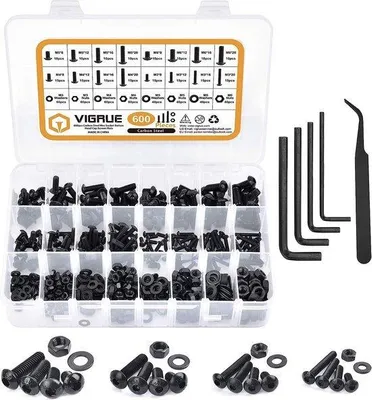 Immagine prodotto di Set assortito di viti a Esagono, Acciaio al carbonio, M3 M4 M5 M6, nero, viti e dadi