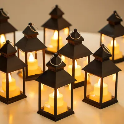 Produktbild von LED Laternen Schwarz 20er Set Mini Metall zum Aufhängen für Halloween, Hochzeit, Tisch, Ramadan, Garten, Weihnachten, Balkon, Innen, Outdoor