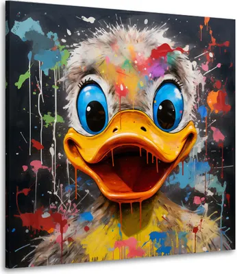 Produktbild von Pop Art Duck Ente Comic Leinwandbild Wandbild Kunstdruck XL Wanddeko: 150x150x4cm