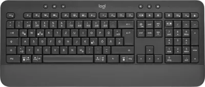 A top-down view of a graphite Logitech Signature K650 keyboard.