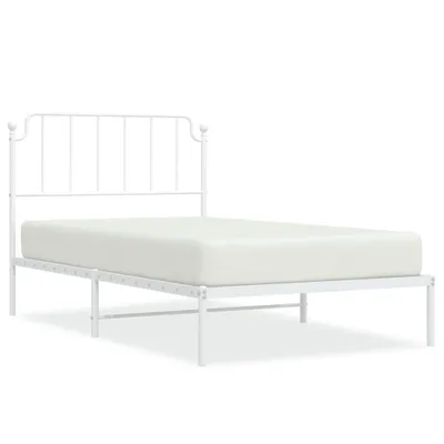 Image de vidaXL Cadre de lit avec tête de lit en métal blanc 107x203 cm