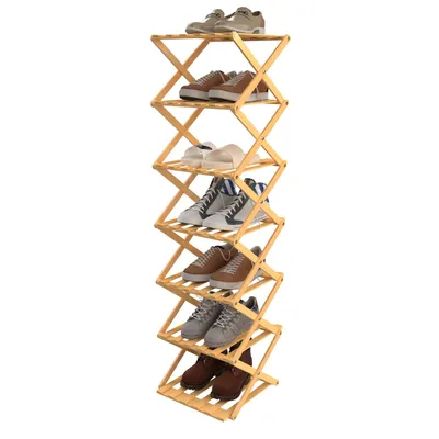 Produktbild von Schuhregal Faltbares 7 Ebenen Schuhregal Aus Bambus für Flur Wohnzimmer Eingangsbereich