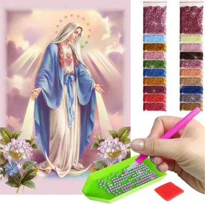 Produktbild von ARTULIO Diamond Painting Set - Madonna mit farbenfrohen Blumenmotiven - 60 x 40 cm - Groß XXL - 5D Crystal Art, Bilder DIY