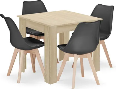 Obrázek produktu pro Jídelní set 1 + 4, stůl MADO 80x80cm dub sonoma + židle BALI MARK černá