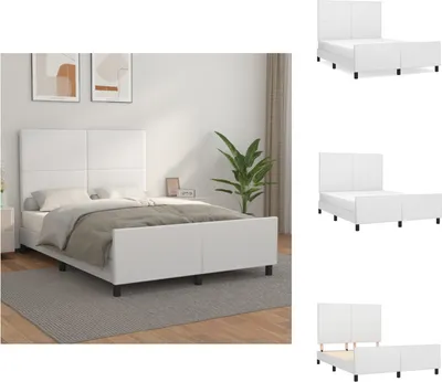 Image de vidaXL Cadre de lit avec tête de lit Blanc 140x200 cm Similicuir - Lits & sommiers