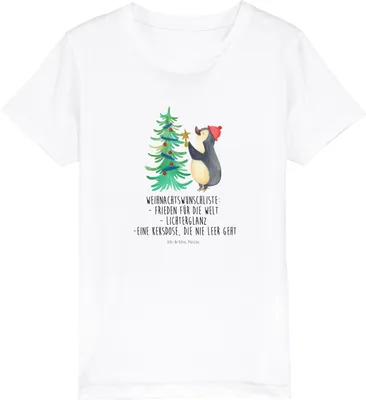 Produktbild von Mr. & Mrs. Panda Kleinkinder T-Shirt Pinguin Weihnachtsbaum 3-4 Jahre (98/104) - Weiß - Geschenk, Weihnachten, Organic Kinder, Jungen, Winter, Kindershirt, Teenager