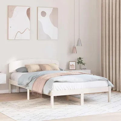 Produktbild von Maison Exclusive - Bettrahmen mit Kopfteil Weiß 135 x 190 cm Massives Kiefernholz