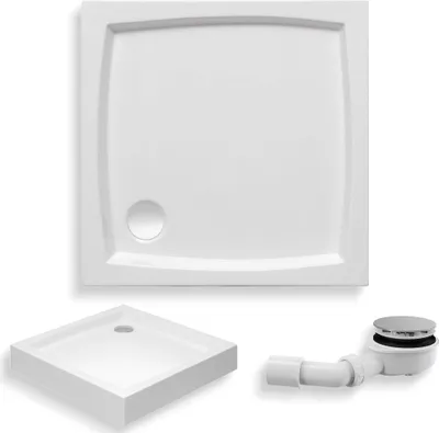 Produktbild von BADLAND Duschwanne Quadratisch Patio 90x90x5 cm mit Ablaufgarnitur und Füßen Gratis