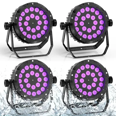 Obrázok produktu pre Sada LED reflektorov PAR – Osvetlenie pre pódium – 360W – 24x15W RGBWA+UV (6 v 1) – Vodotesné – DMX512 a ovládanie zvukom – Vhodné pre diskotéky a DJ – EÚ zástrčka, balenie 4 kusov
