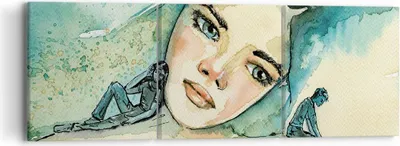 Produktbild von Bild auf Leinwand - Leinwandbild - 3 Teile - Aquarell Frau Emotionen - 90x30cm - Wand Bild - Wanddeko - Wandbilder - Leinwanddruck - Bilder - Wanddekoration - Leinwand bilder - Wandbild - CA90x30-4858