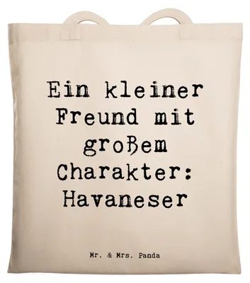 Produktbild von Mr. & Mrs. Panda Tote Bag Spruch Havaneser Freund - Transparent - Geschenk, großer Charakter, Tasche, Schultasche, Hunderassen, Jutebeutel, Hunde, hypoallergen, Haustier