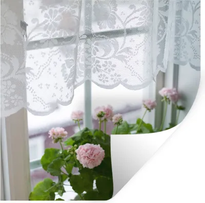 Produktbild von MuchoWow® Wandtattoo Wandsticker Wandaufkleber Geranienstrauß auf der Fensterbank 80x80 cm Selbstklebend und Repositionierbar - Wierderverwendbar - Selbstklebend
