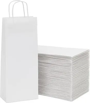 Zdjęcie produktu dla Torba Papierowa Na Prezent Pakiet na butelki 160x80x390 BIAŁA 10 szt