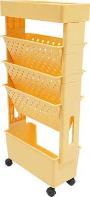 Image de Rayonnage de stockage, conception à 5 niveaux, mobile avec roulettes, orange