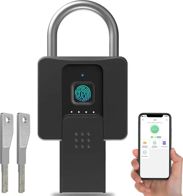 Produktbild von Fingerabdruckschloss mit Schlüssel und App-Entsperrung - Wasserdichtes Vorhängeschloss für Außenbereiche und Lagerhäuser