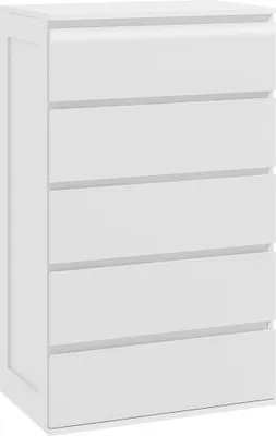 Image de HOMCOM Commode 5 tiroirs commode chambre meuble de rangement épuré style moderne avec mécanisme de fermeture en douceur, pour chambre à coucher, salon - 60 x 38 x 100 cm, blanc